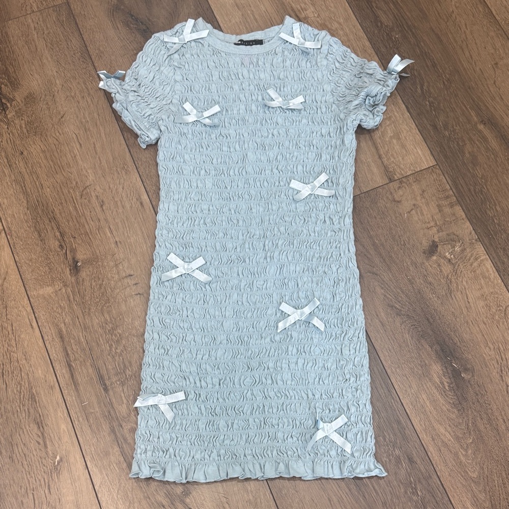 ASOS Design Elegant Blue Dress with Bow Accents